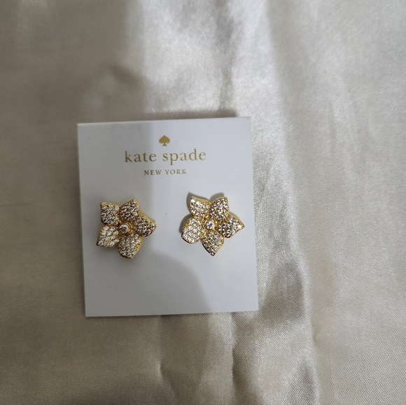 New Kate Spade Blooming Gold Pave Flower Stud Earrings & Necklace - Picture 5 of 6